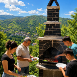 Emis Grand açık hava barbekü alanı ve Fındıklı manzarası