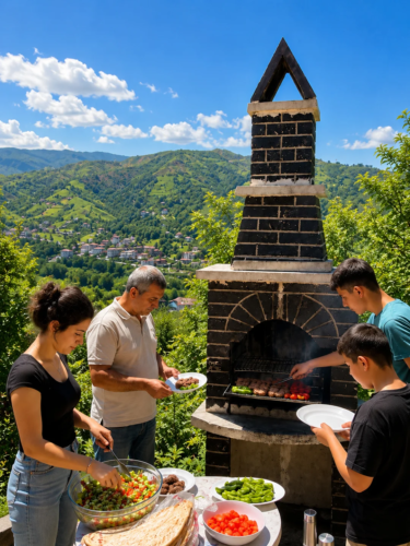 Emis Grand açık hava barbekü alanı ve Fındıklı manzarası