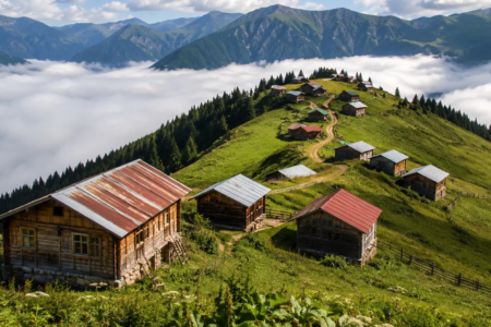 Rize Çamlıhemşin Pokut Yaylası ve ahşap yayla evleri